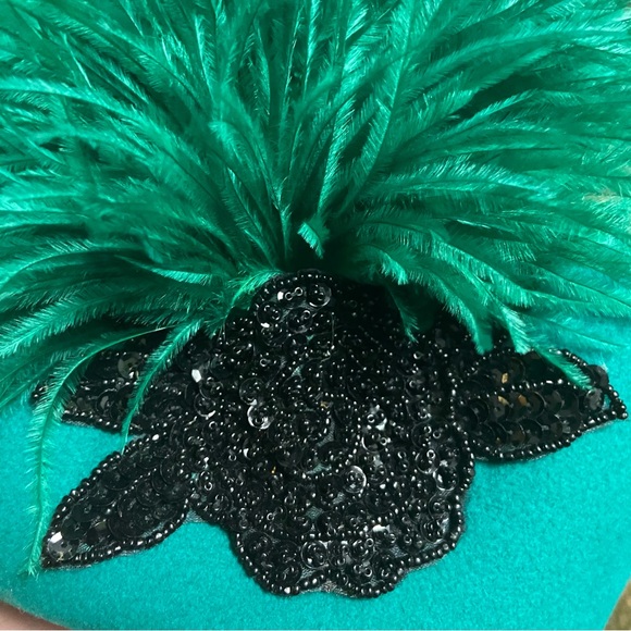 Jack McConnell VTG Green Wool Hat Ostrich Feather Church Derby Esccello Made USA main image 12